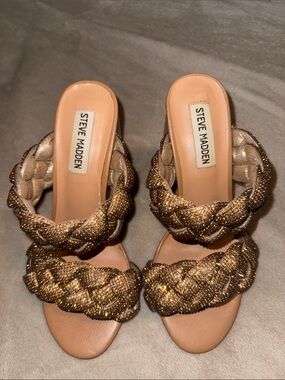 Steve Madden Metallic Gold Braided Slip-On Heels